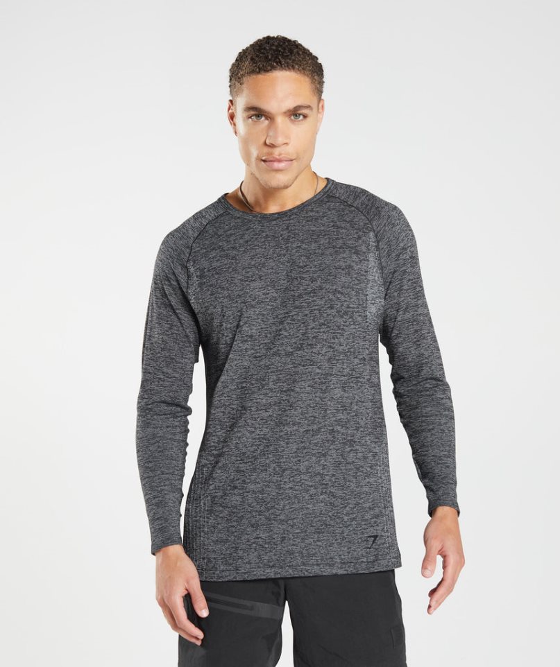 Men\'s Gymshark Retake Seamless Long Sleeve T-Shirts Dark Grey | CA 1A0768